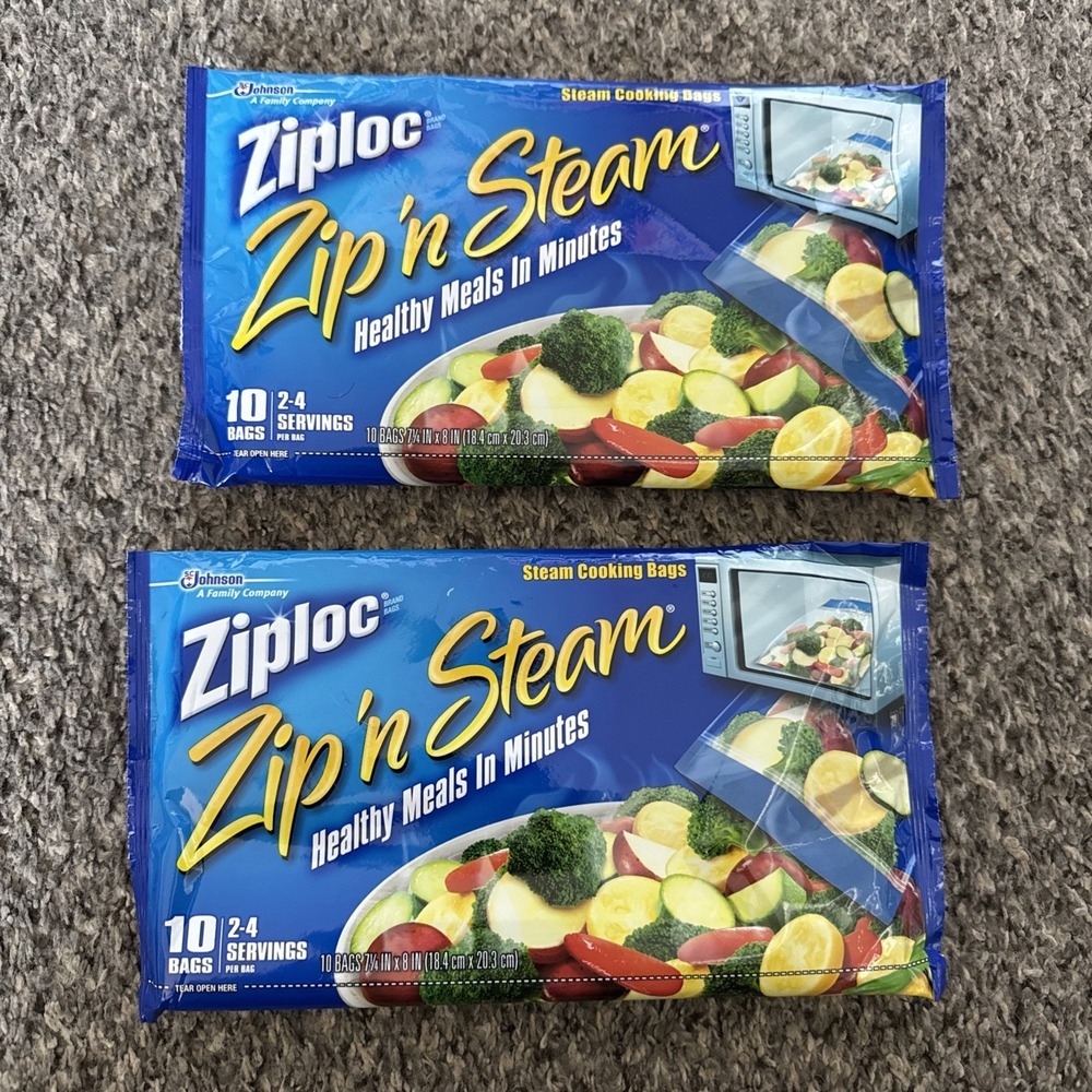 2 Ziploc Zip 'n Steam 10 Bag Packages 20 Bags In All.